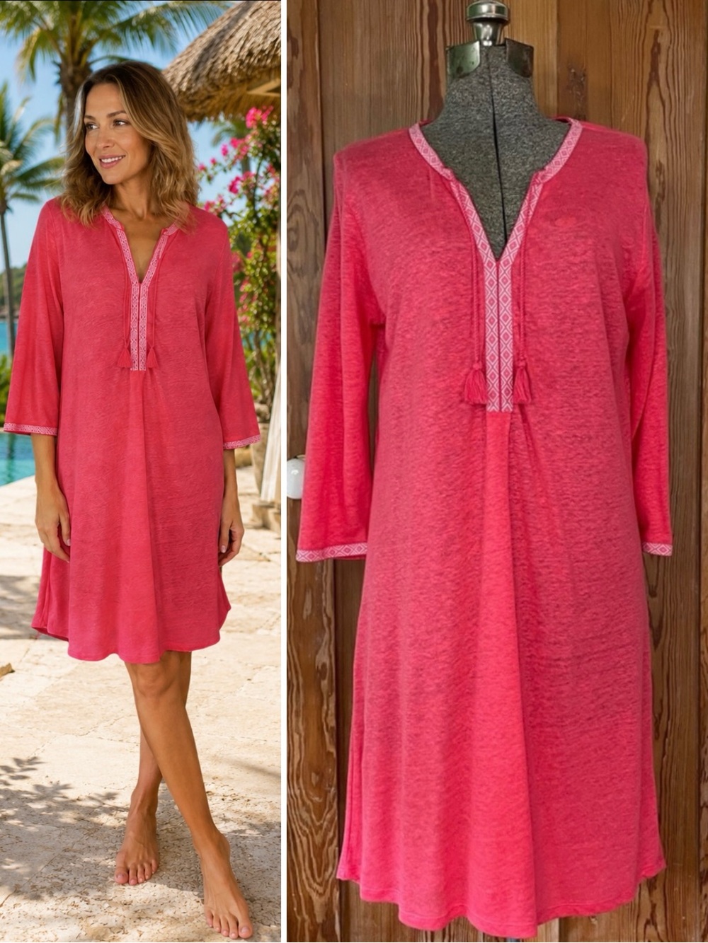 Pure Collection Coral Lightweight Linen Tunic Cover Up Dress Size 8/10💛